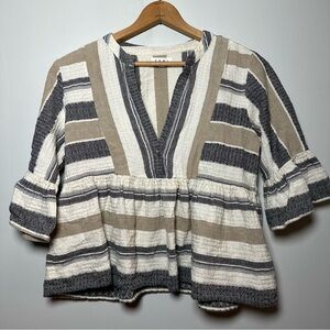 Anthropologie THML Andrea Wide Bell Sleeve Striped Flounce Top Cotton Size S
